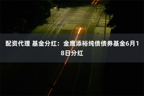 配资代理 基金分红：金鹰添裕纯债债券基金6月18日分红