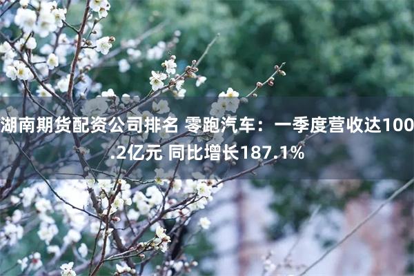 湖南期货配资公司排名 零跑汽车：一季度营收达100.2亿元 同比增长187.1%