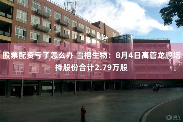 股票配资亏了怎么办 雪榕生物:8月4日高管龙鹏增持股份合计2.79万股